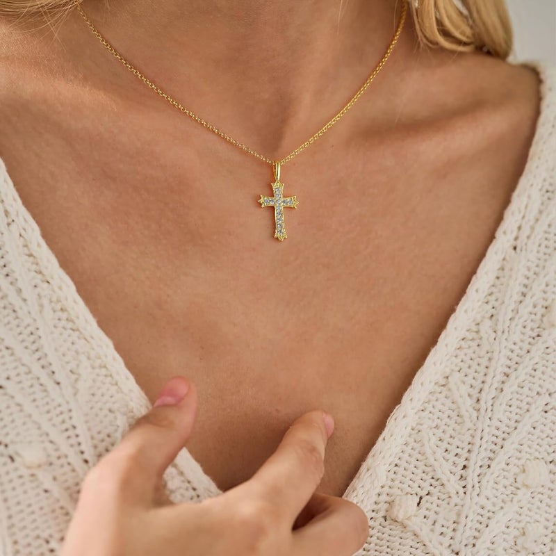 VIROMY Gold Cross Necklace for Women 14K Gold Plated Cute Sidways Cross Pendant Choker Necklaces Simple Trendy Everyday Jewelry for Women - Image 3